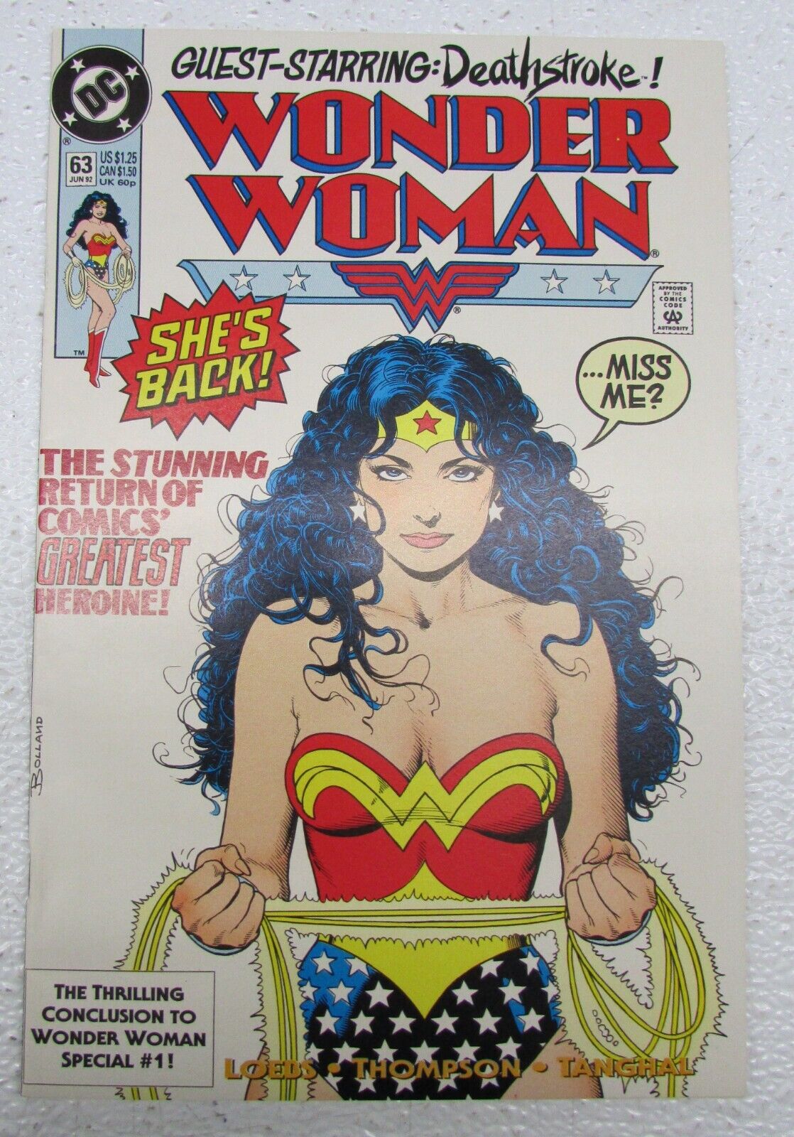 DC COMIC BOOK WONDER WOMAN GUEST STARRING DEATHSTROKE #63 JUN 1992