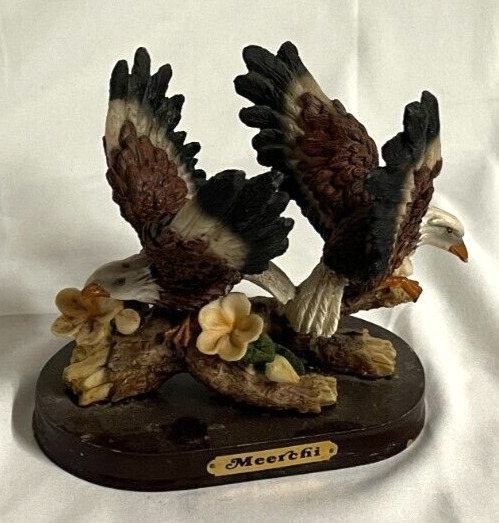 6 inch Tall Vintage Meerchi Bald Eagle Pair Statue