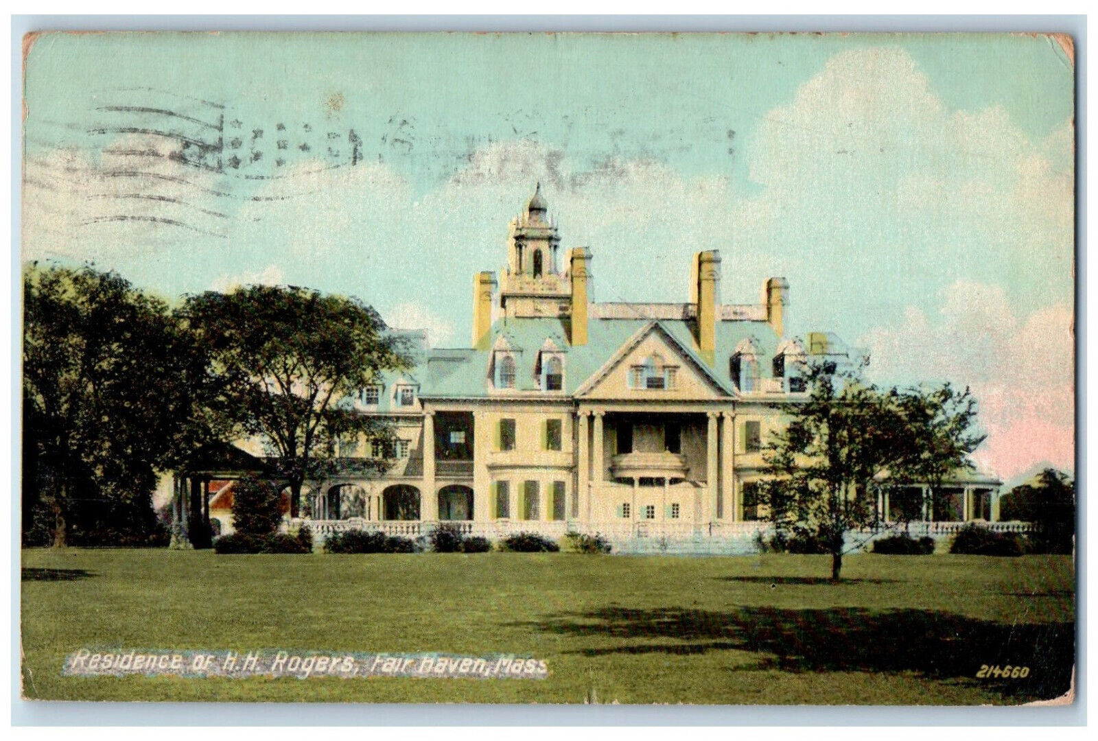 1911 Front View of H.H. Rogers Residence Fairhaven Massachusetts MA Postcard