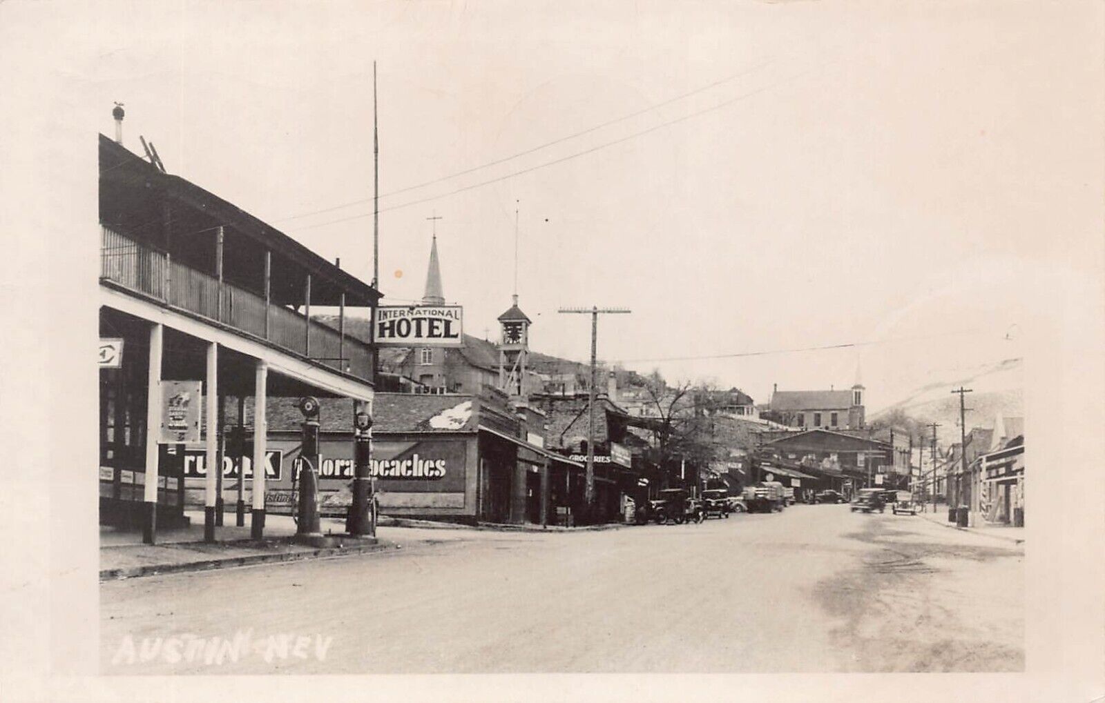 RPPC Austin Nevada International Hotel Main Street Ghost Town Photo Postcard C48