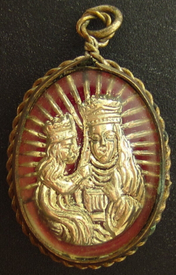 Vintage Saint Anne De Beaupre Red Mercury Glass Medal Religious Holy Catholic