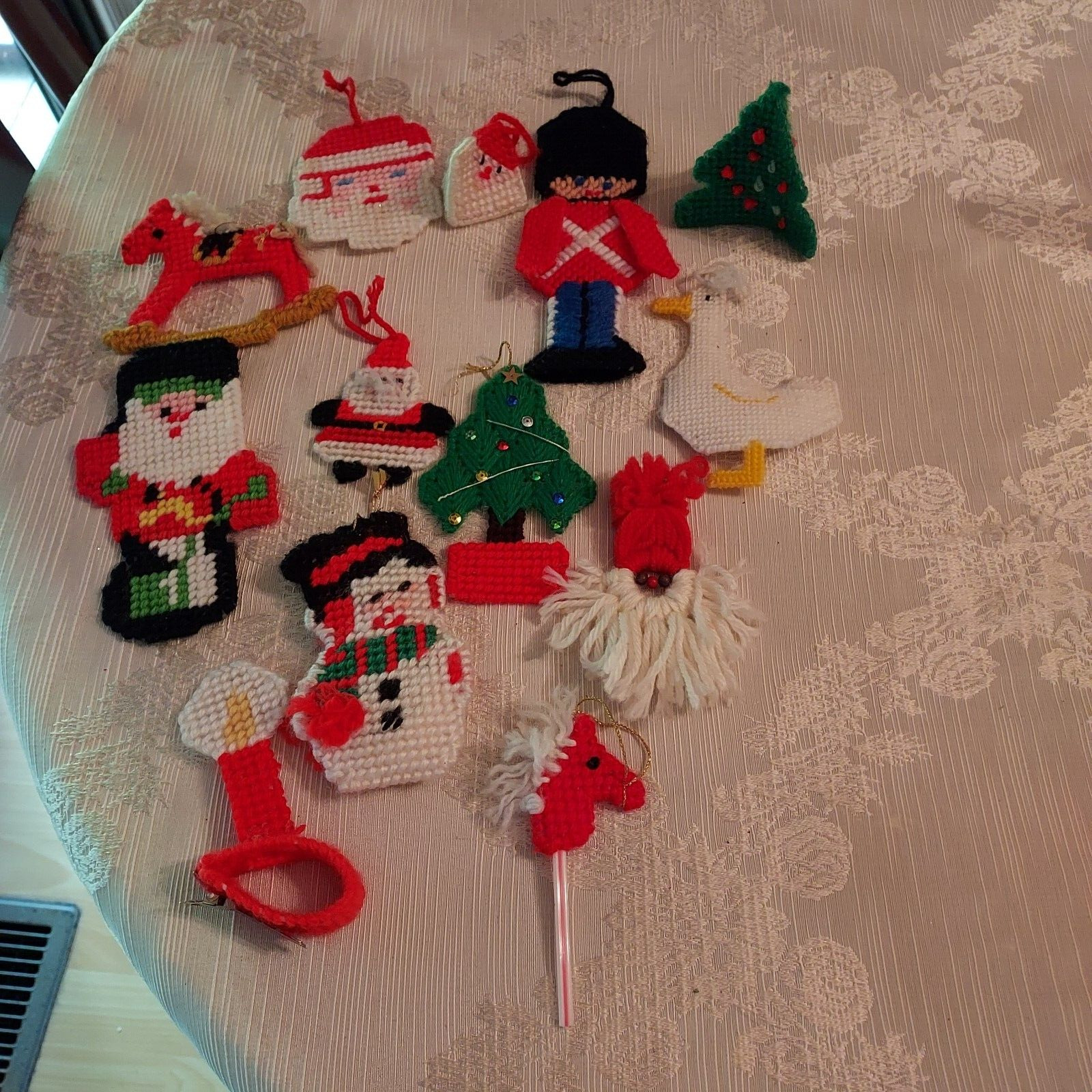 Vintage Lot of Handmade Needlepoint Christmas Ornaments Various