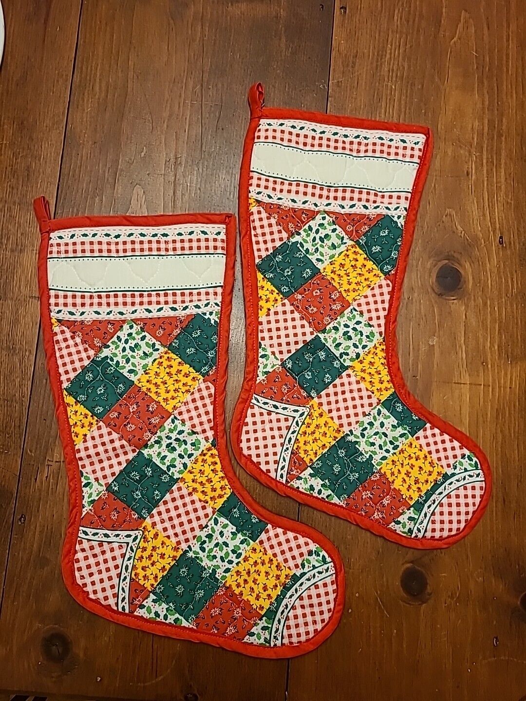 Pair of Vintage Quilted Patchwork Motiff Christmas Stockings