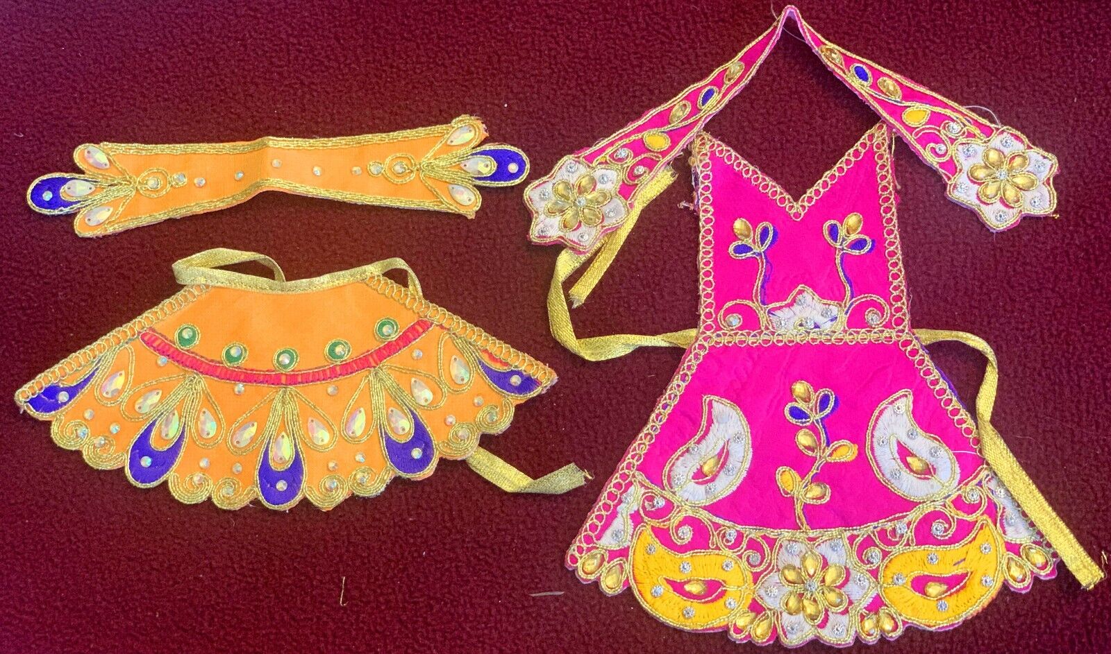 Set of 2 Lehenga Chunri Set Devi MATA Rani Orange Hot Pink Embroidery Godess