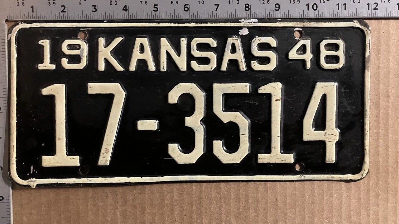 1948 Kansas license plate 17-3514 YOM DMV Bourbon Ford Chevy Dodge 13661