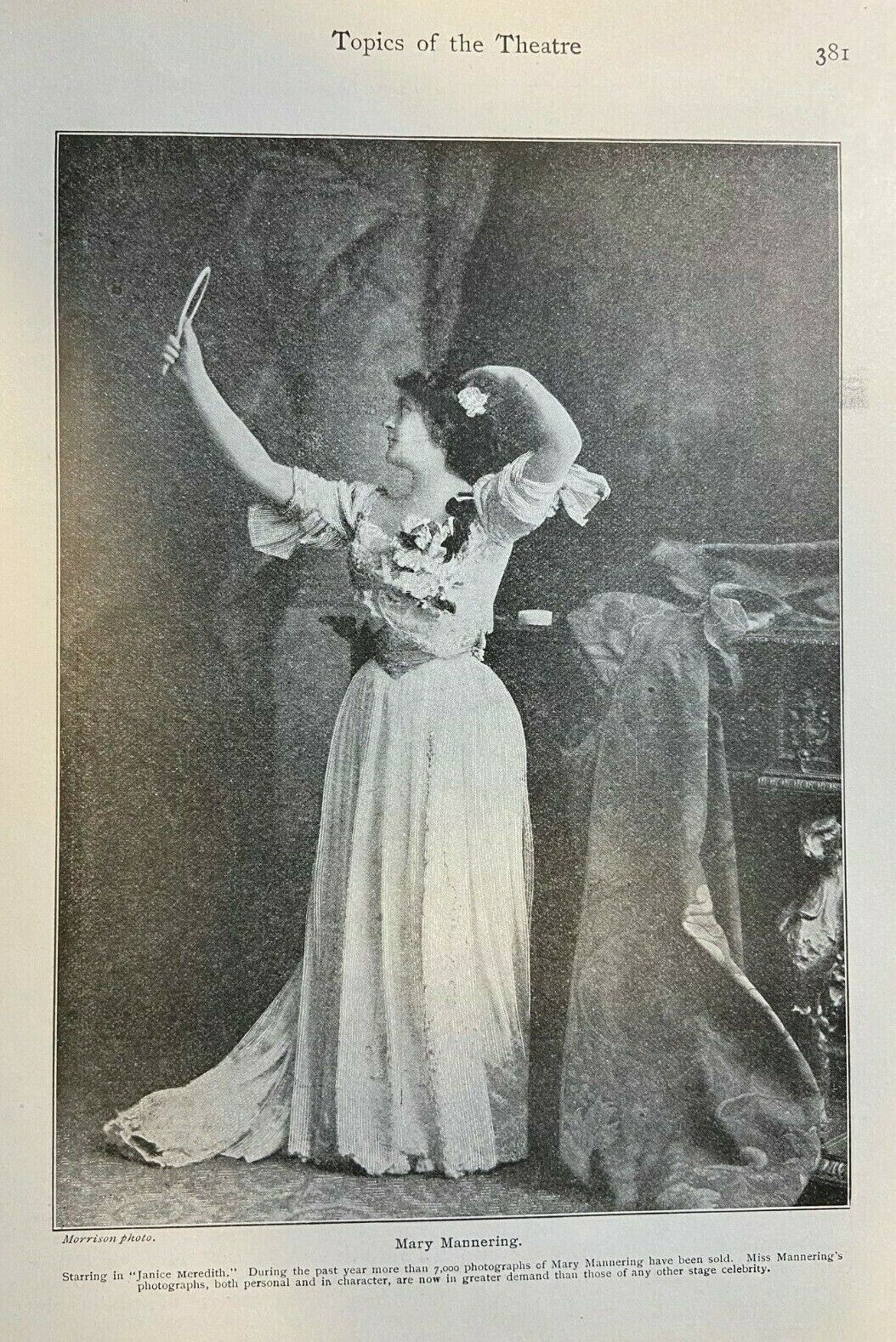 1901 Vintage Magazine Illustration Actress Mary Mannering