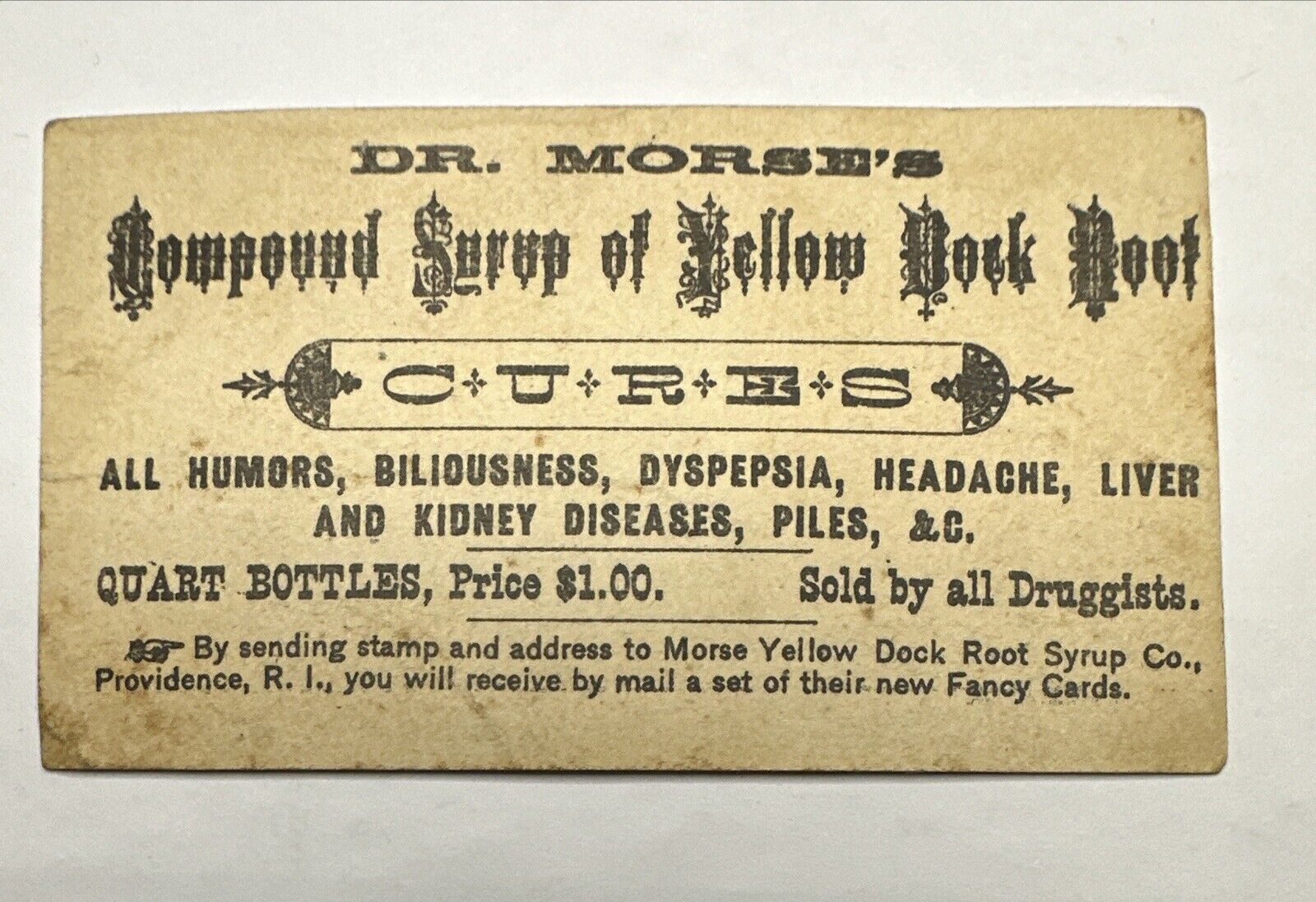 Victorian trade card Dr Morse’s Yellow Dock Root Syrup Kidney/Liver/Humors B76