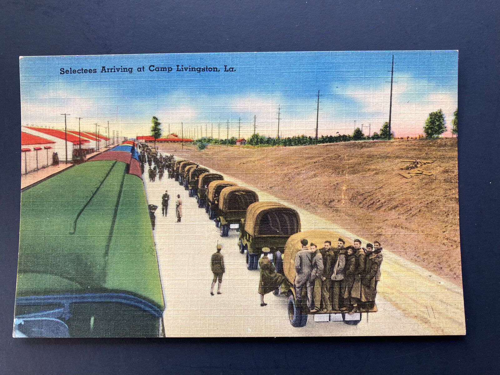 1940s CAMP LIVINGSTON, LA   Military Postcard  TICHNOR LINEN