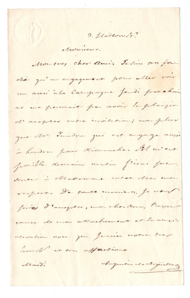 Agustín Argüelles 1776-1844 Signed Letter / Autographed Spanish Politician