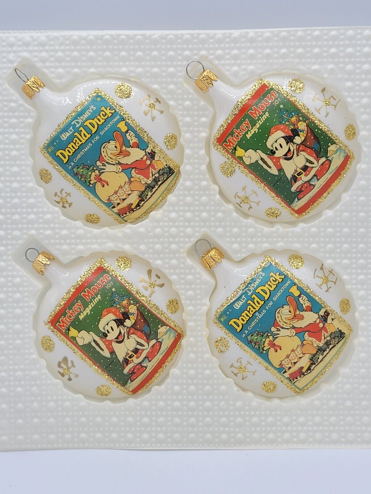 Set of 4 Vintage Walt Disney Traditional Glass Ornaments - MINT in original box