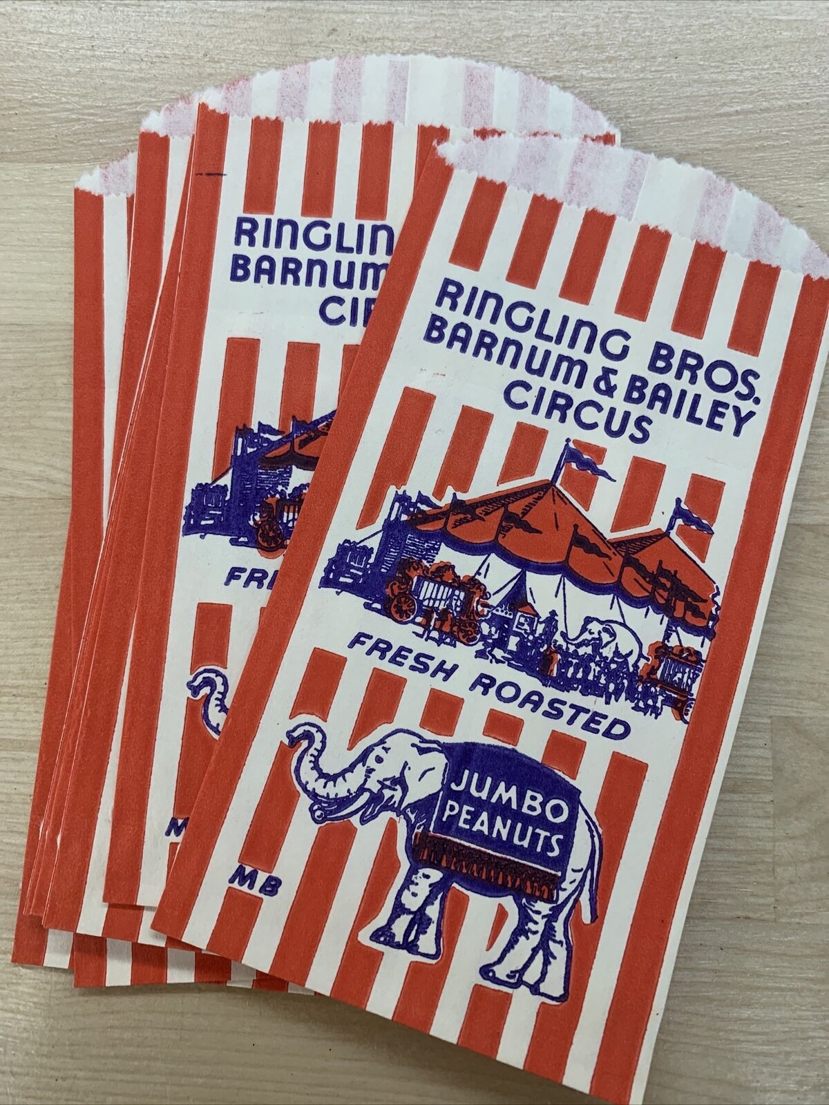 Lot of 10 Old 1950's RINGLING Bros. CIRCUS - Nuts Bags - BARNUM BAILEY