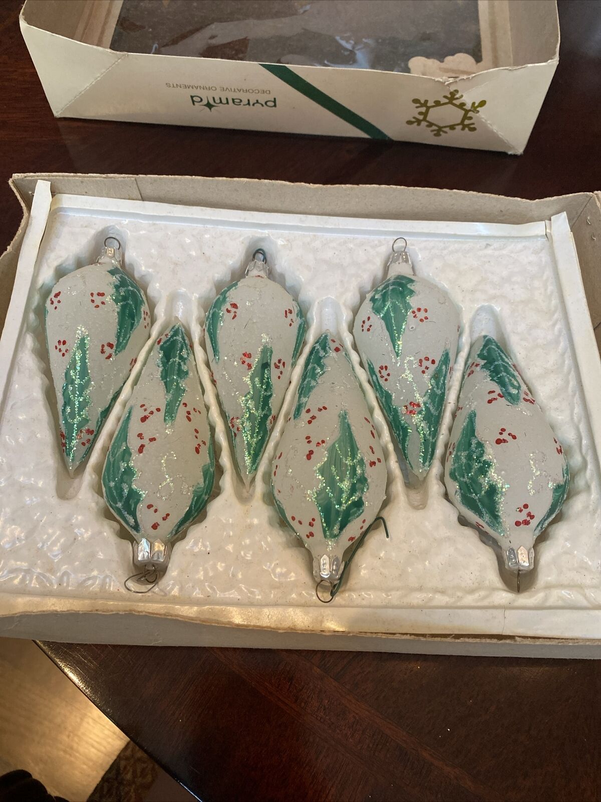 Vintage Pyramid Glass Ornaments Teardrop Lot Of 6 Glitter