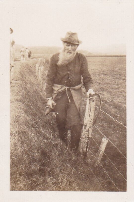 Beautiful Antique Snapshot Photograph Farmer By Field Scythe Rural Life