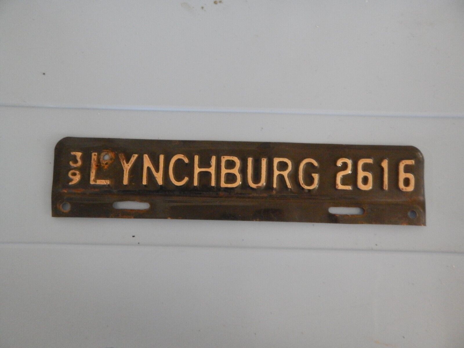 Antique 1939 Lynchburg Virginia License Plate Topper Authentic