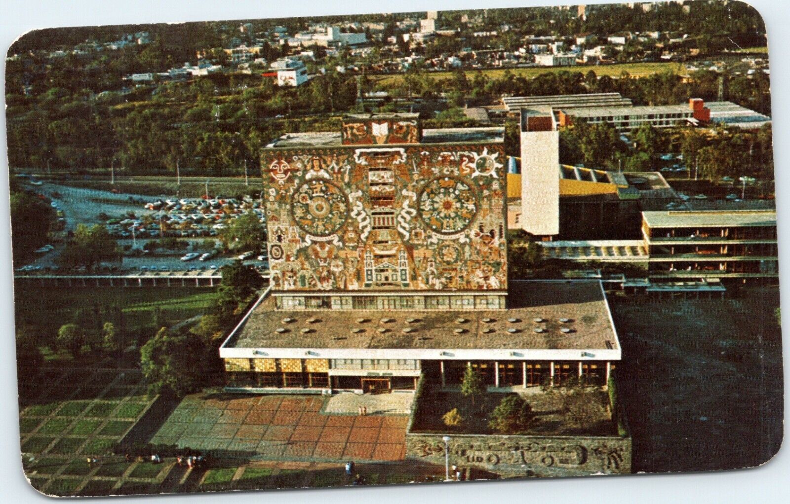 postcard Mexico City - Air view of the National University\'s Library mural