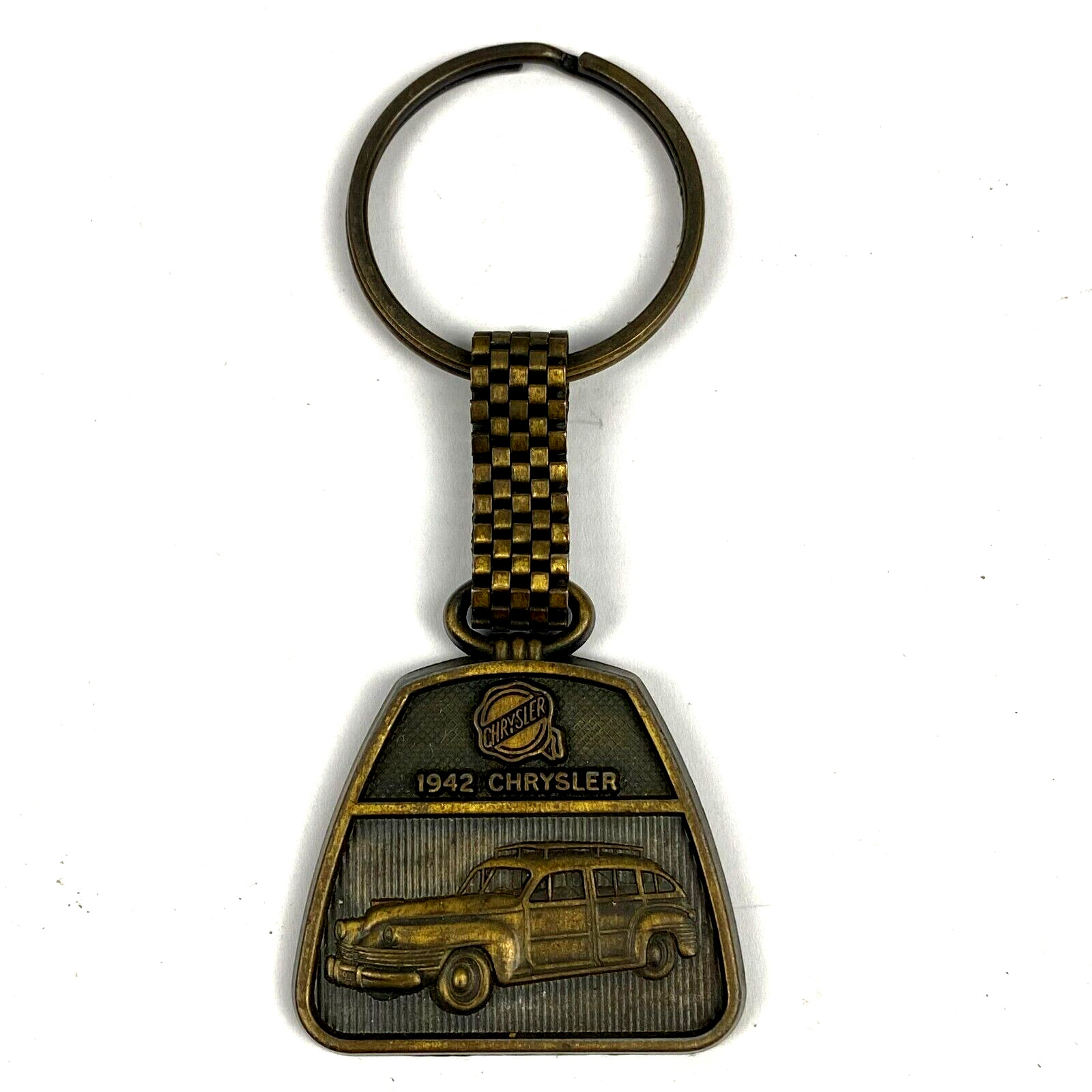 1942 Chrysler Town & Country 9 Passenger Wagon Woody Metal Keychain Fob Vintage