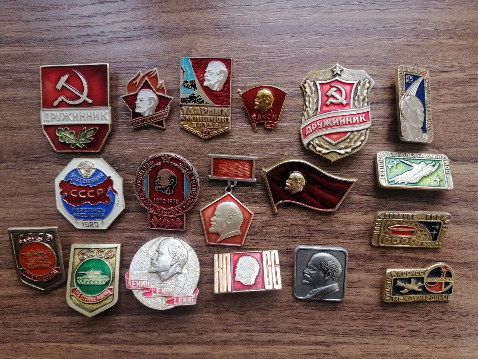 Vintage USSR badges on the themes:Space, Lenin, Communist propaganda and others.