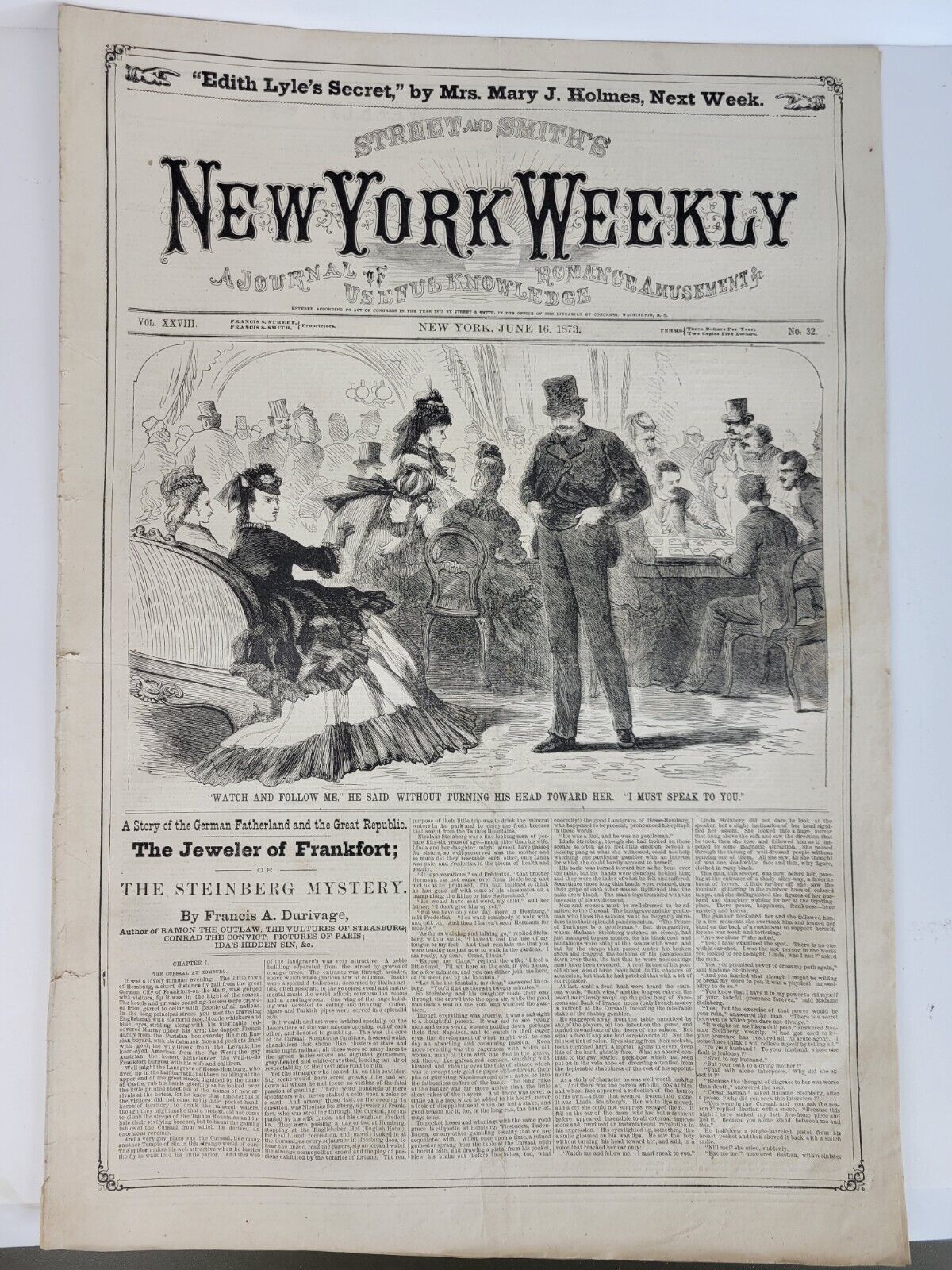 Street and Smith\'s NEW YORK WEEKLY Newspaper Magazine June 16, 1873 No.32