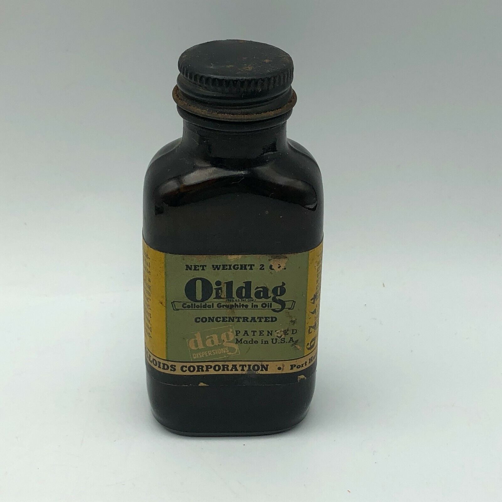 Rare Vintage OILDAG Paper Label Empty Brown Bottle Graphite Oil Advertising  R7 