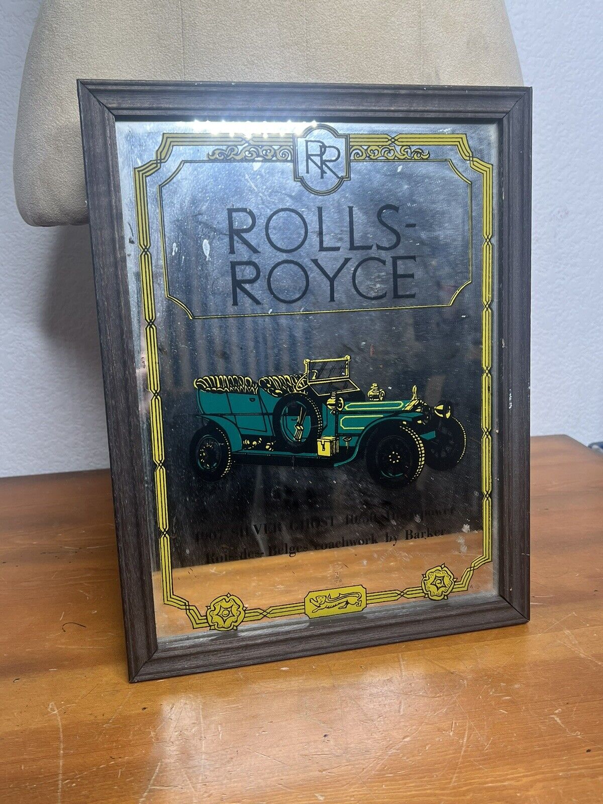 Vintage 1960 Rolls Royce Silver Ghost mirror 13” X 10” Inches Used See Pics