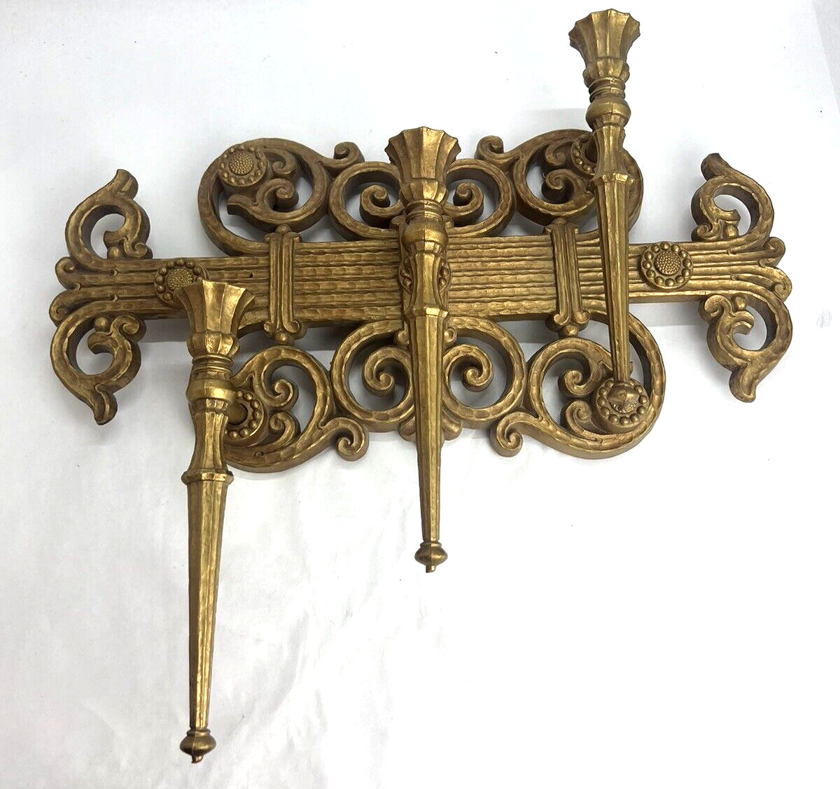 Vintage MCM Dart HOMCO Medieval Gothic Triple Candelabra Wall Sconce Convertible