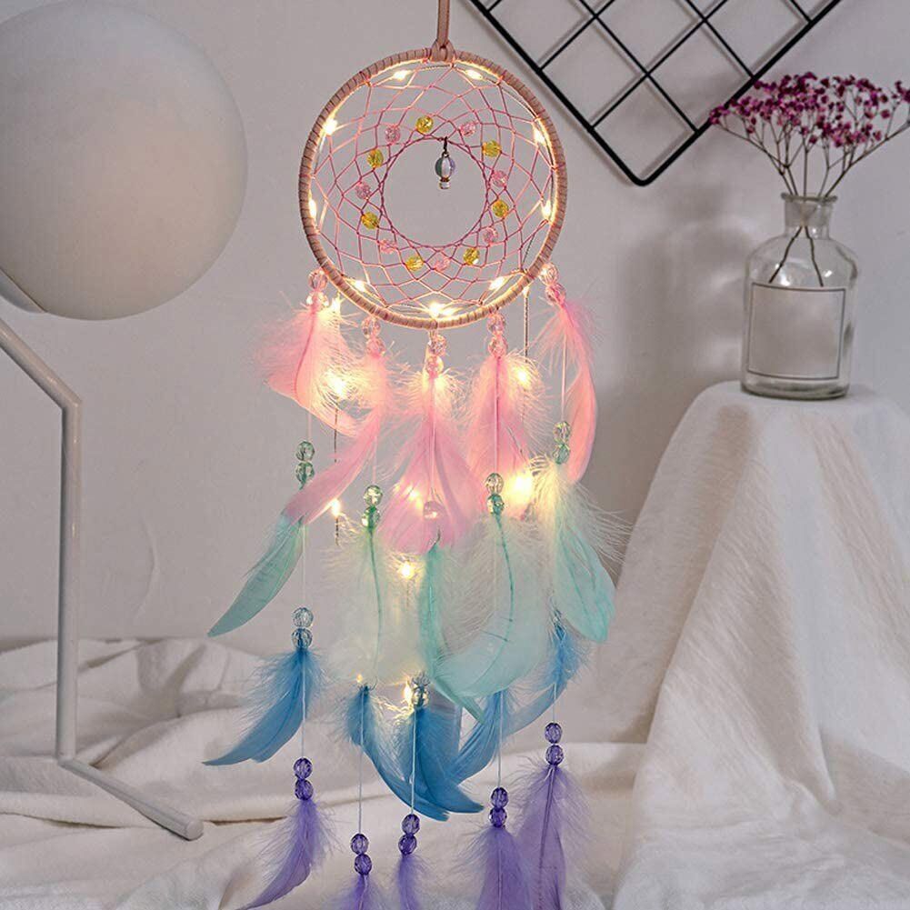 LED Dream Catcher Handmade Feather Wall Hanging Home Party Decor Gifts Colorful