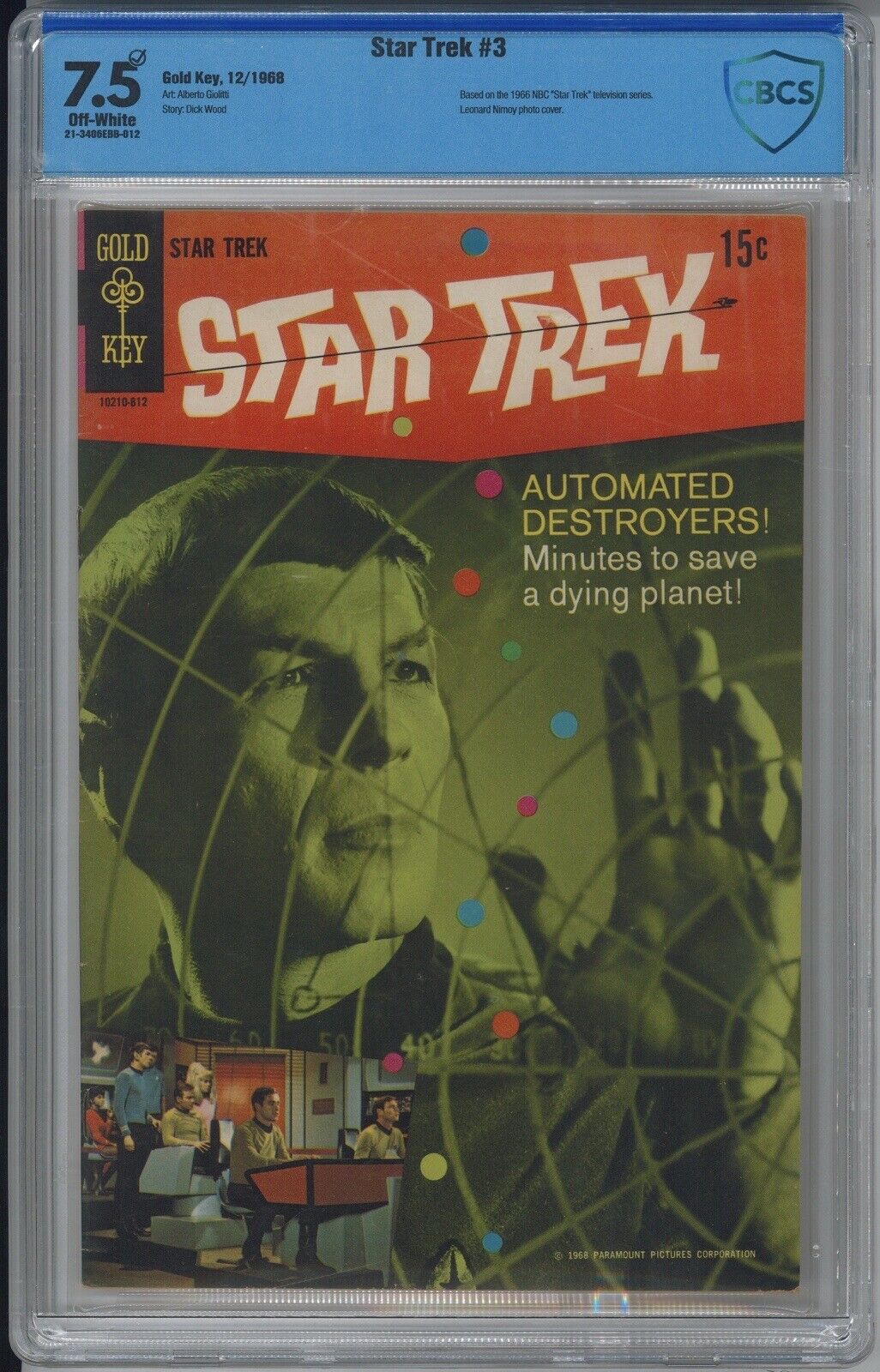 Star Trek 3 CBCS 7.5 VF- Gold Key 1968 Photo Cover Leonard Nimoy Cover Not CGC
