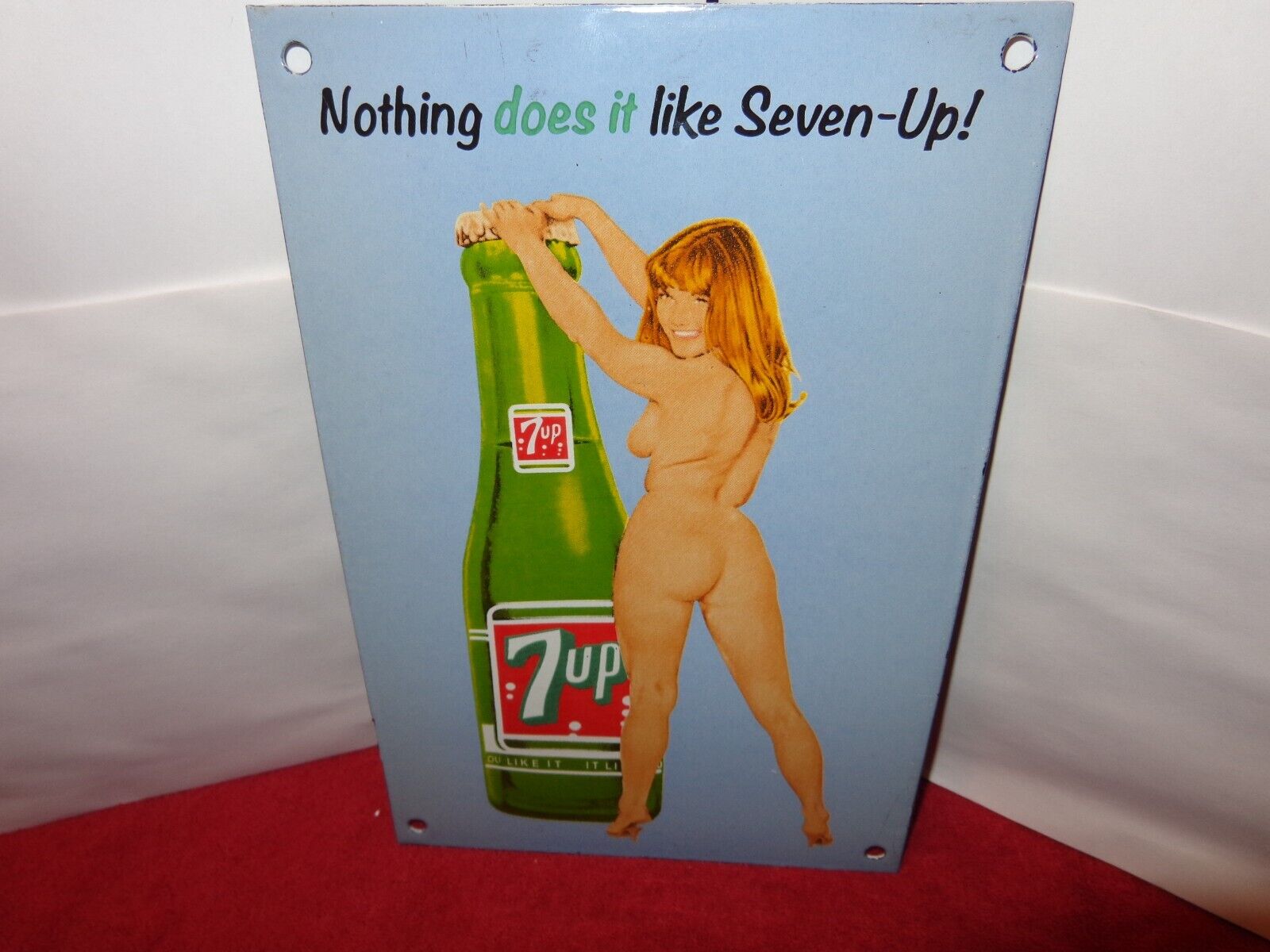 12 x 8 in SEXY LADY 7UP SODA POP SIGN HEAVY METAL PORCELAIN GREAT GRAPHICS # 945