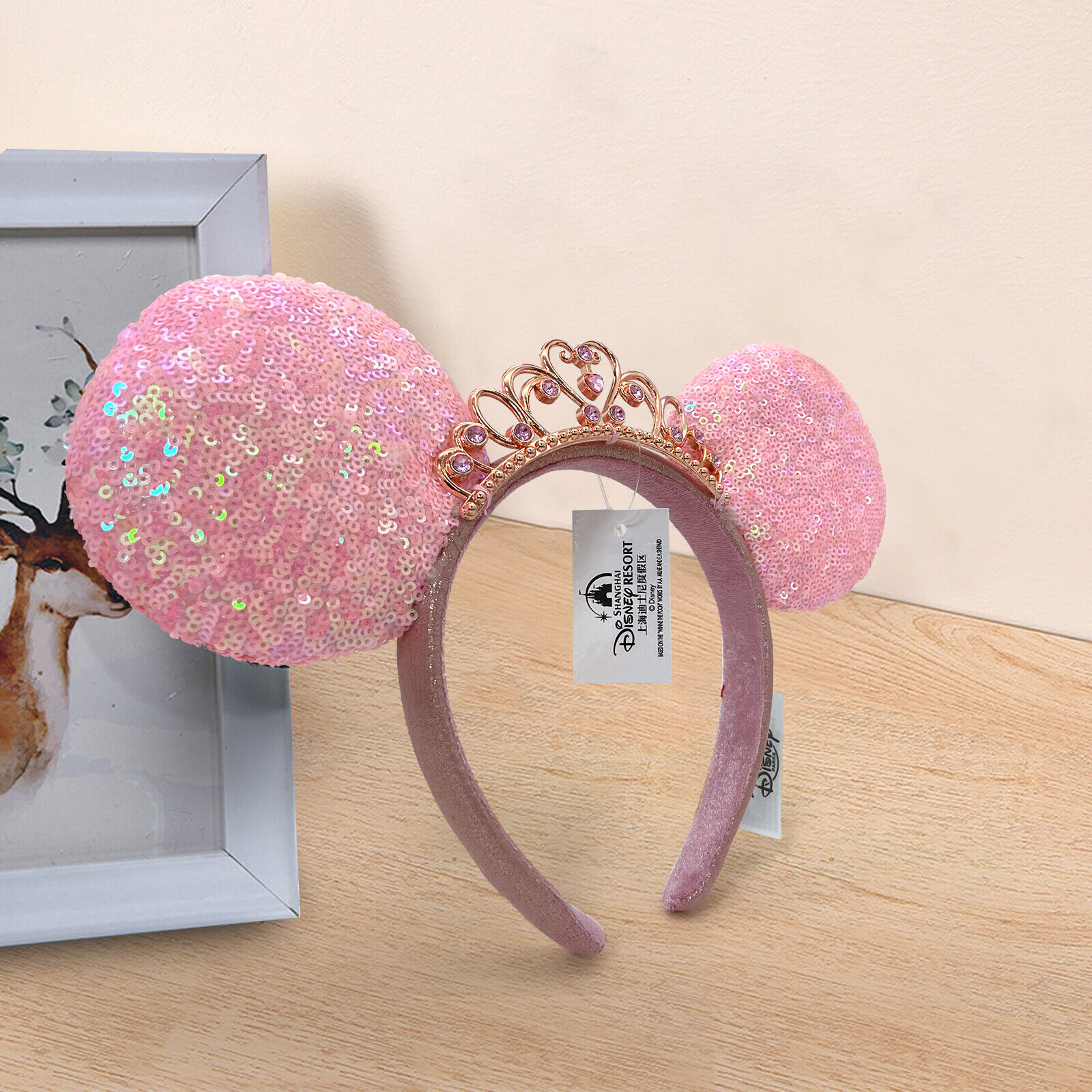Pink Sequin Minnie Mouse Headband Tiara Princess Crown Disney Parks Ears 2022