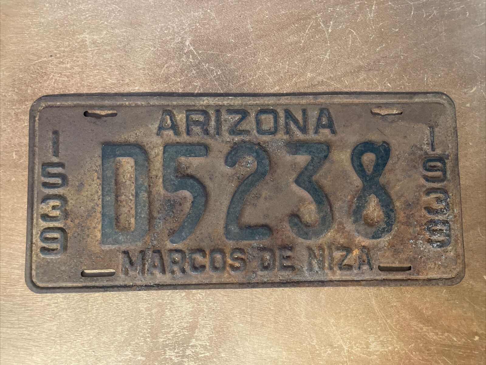 1939 Arizona License Plate # D 5238 Yavapai County
