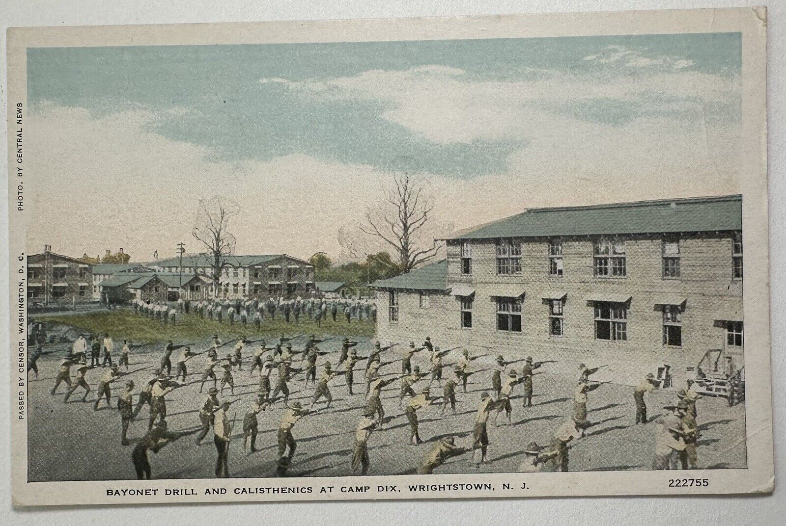 Army Life Bayonet Drill Camp Dix New Jersey Postcard c1920s