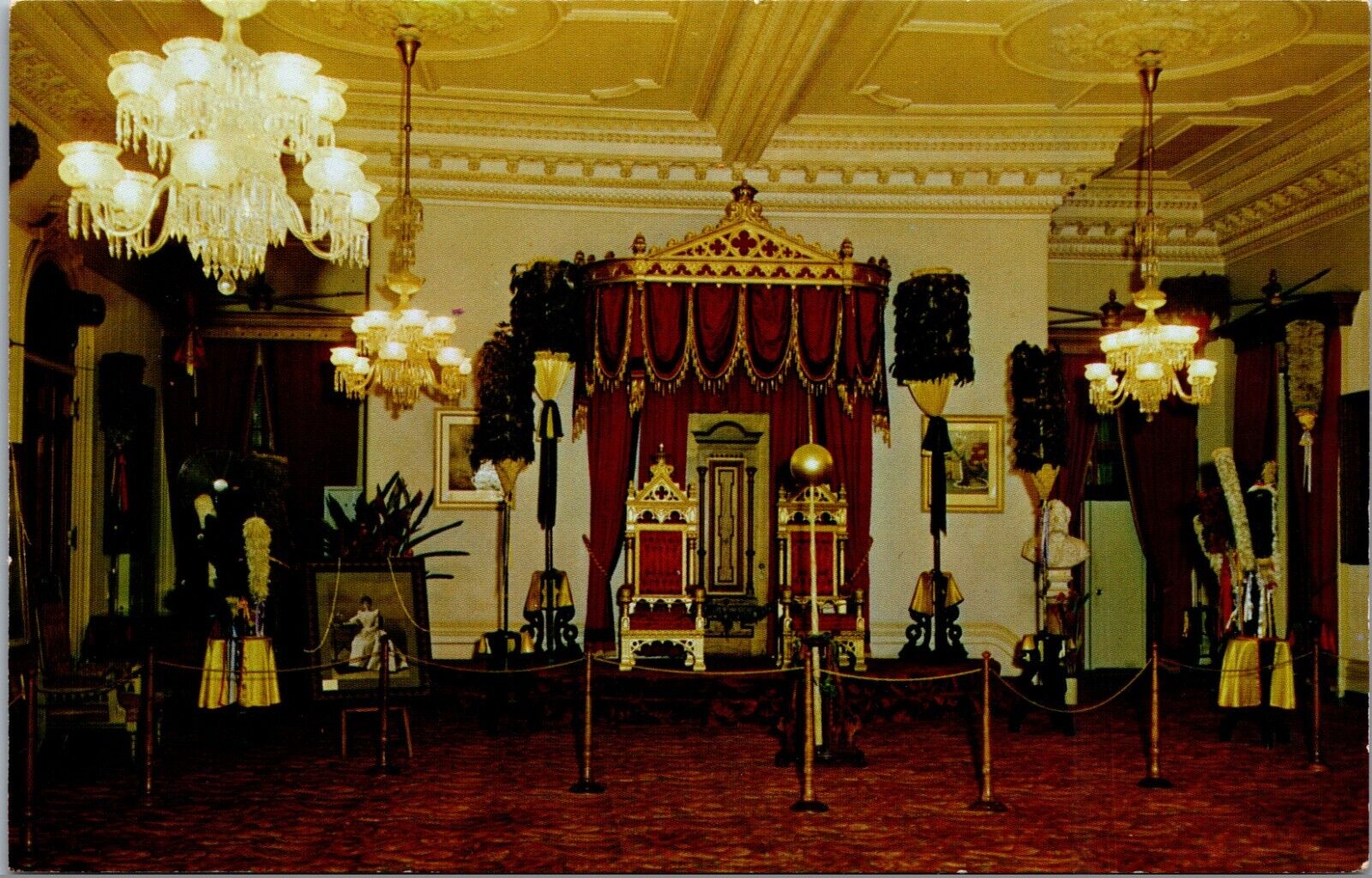 Postcard HI Interior View Throne Hawaii\'s Former Monarch Queen Liliuokalani B5