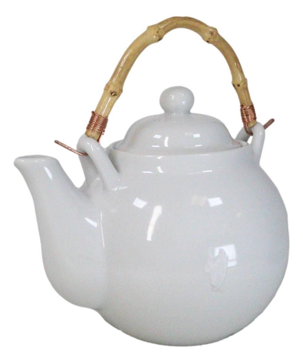Sleek White 35oz Bone China Ceramic Tea Pot Teapot With Bamboo Handle Collection
