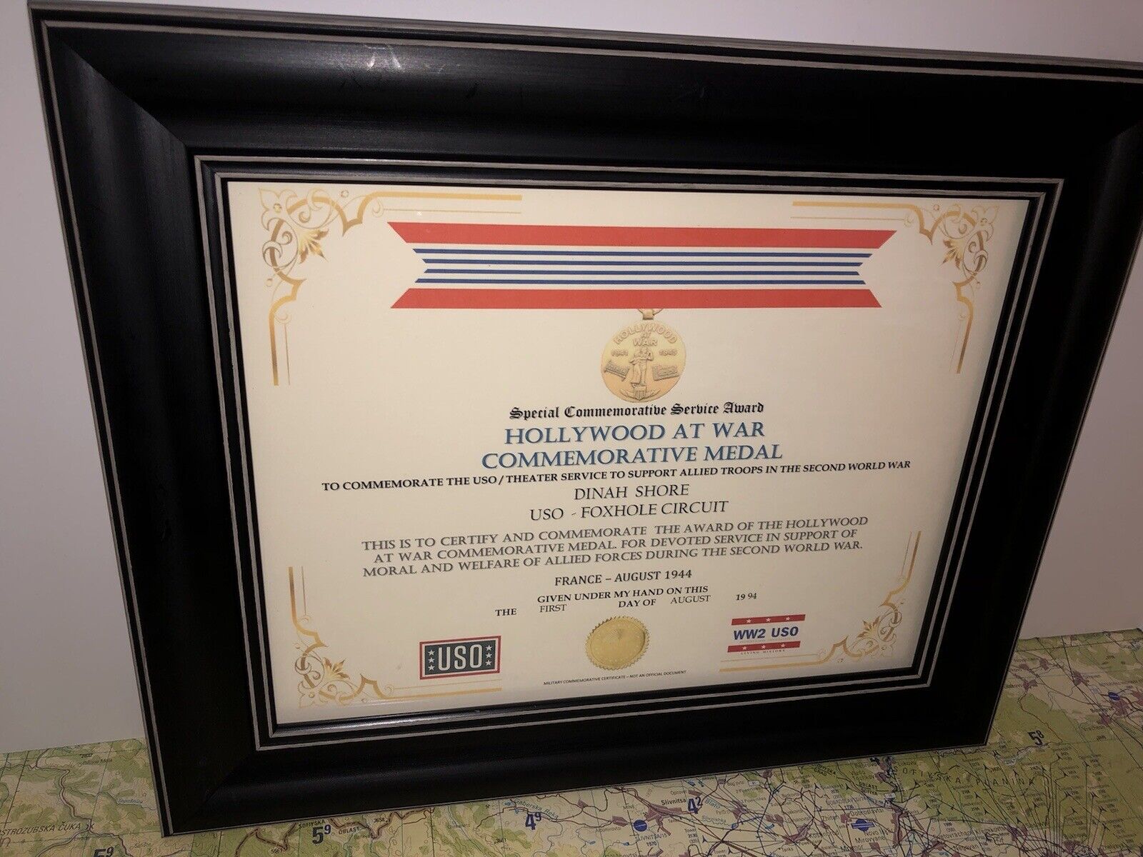 SCSA - HOLLYWOOD AT WAR  COMMEMORATIVE MEDAL CERTIFICATE ~ Type 1