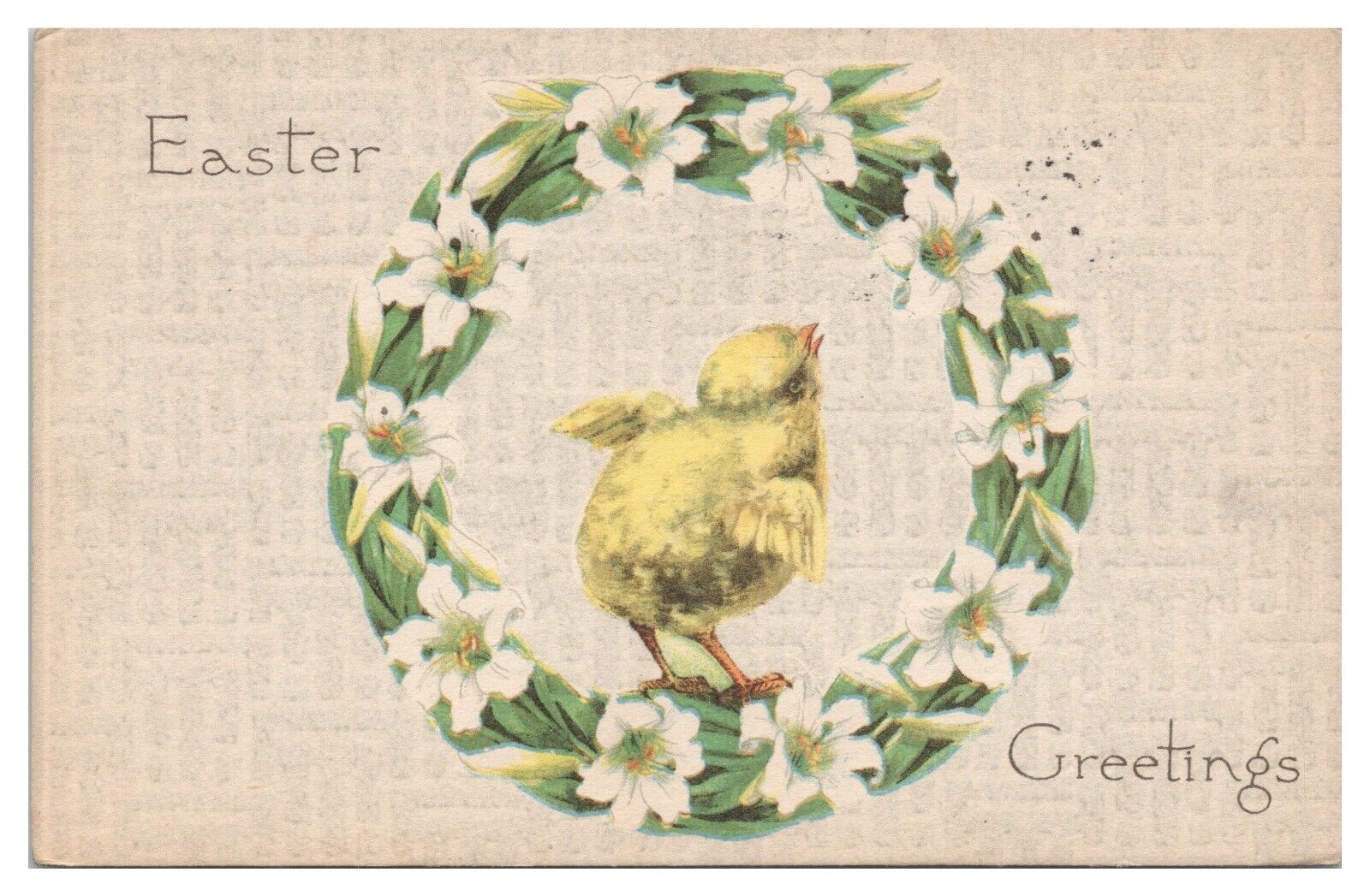 Vintage 1919 Easter Greetings Postcard Baby Chick in Wreath Gibson Lines