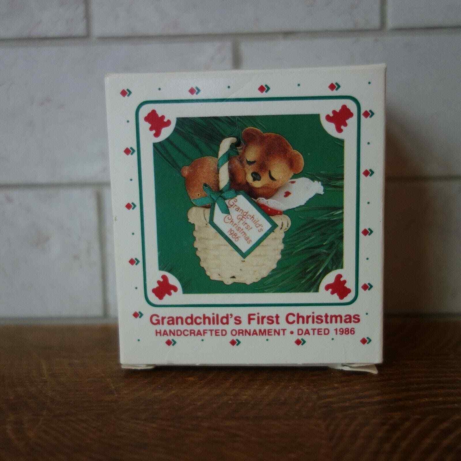 NIB Vintage Hallmark Ornament Grandchild’s First Christmas Sleeping Bear 1986