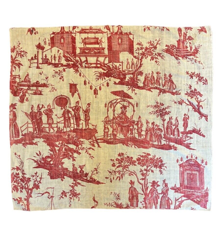 Beautiful Rare 19th Cent French Scenic Conversational Toile On Linen 1631