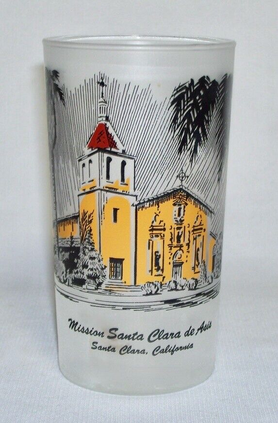 LIBBEY~ Vintage Frosted Tumbler Glass MISSION SANTA CLARA de ASIS, CA (12 Oz)