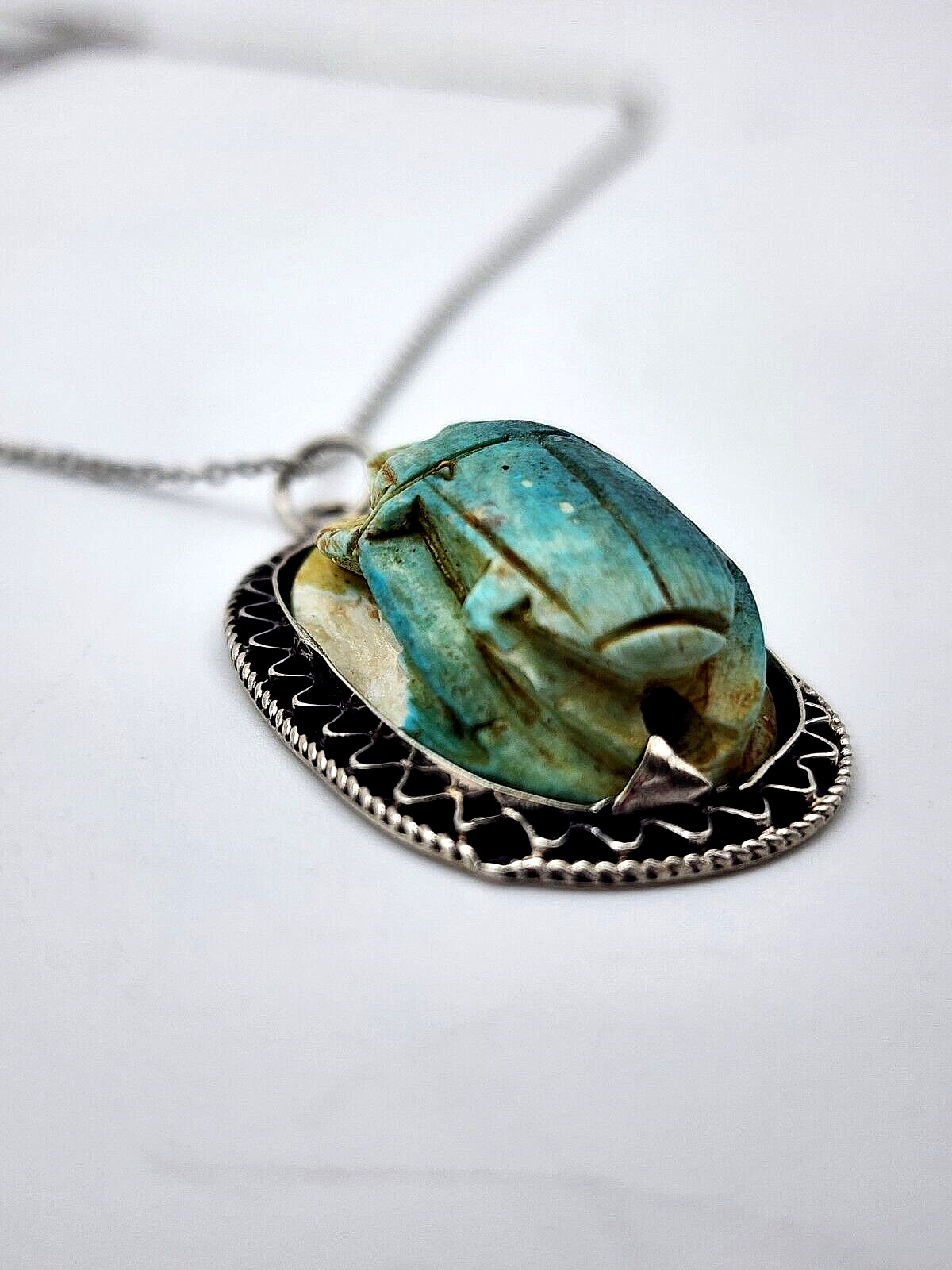 Unique Ancient Egyptian Scarab Necklace Rare Handmade Beetle Pendant Amulet