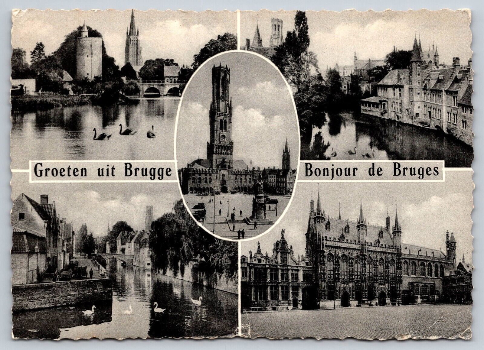 Postcard Belgium RPPC Hello from Bruges multiview 2L