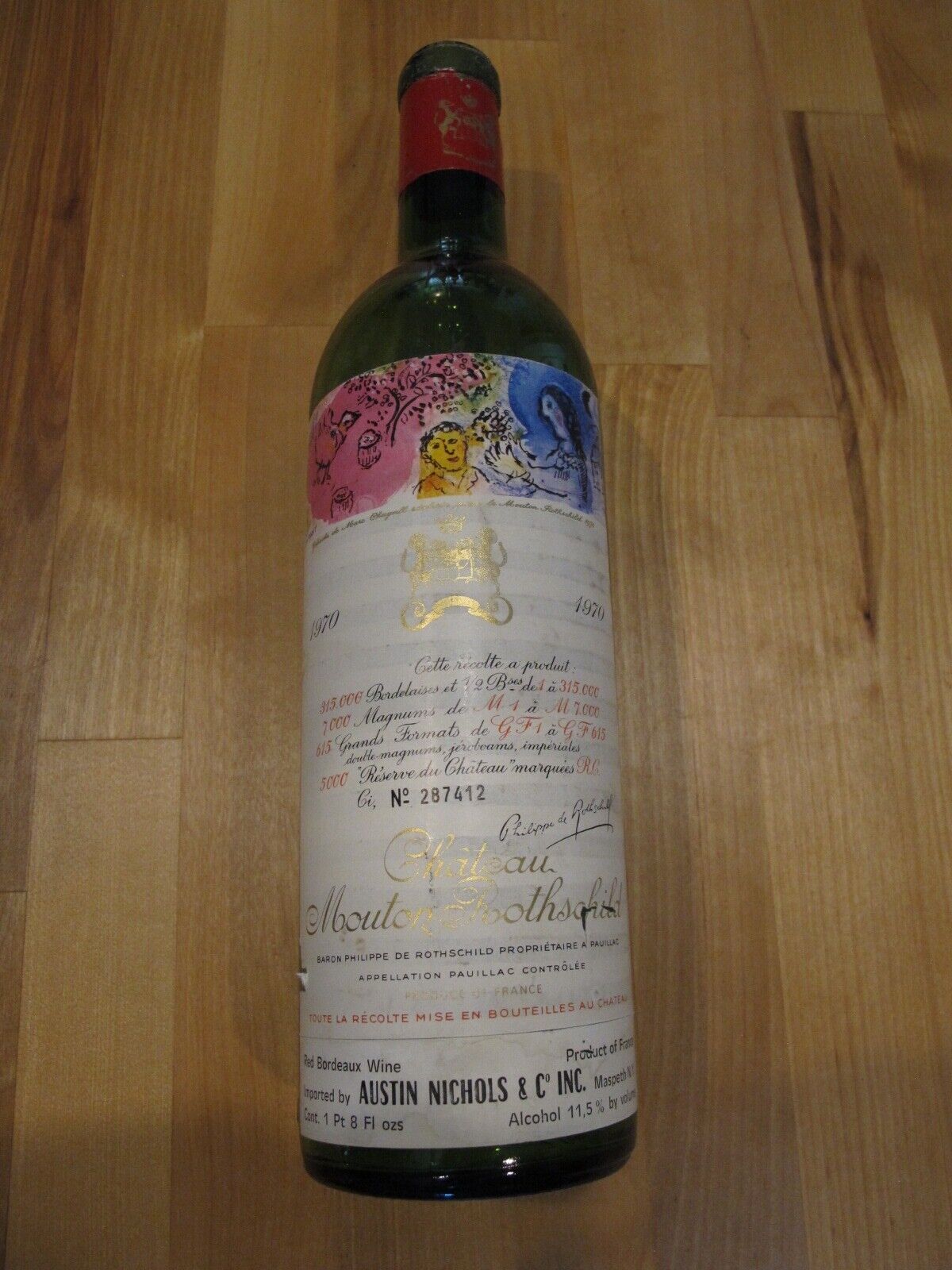 1970 Chateau Mouton Rothschild / No Cork / Empty Bottle / Pauillac BORDEAUX rare