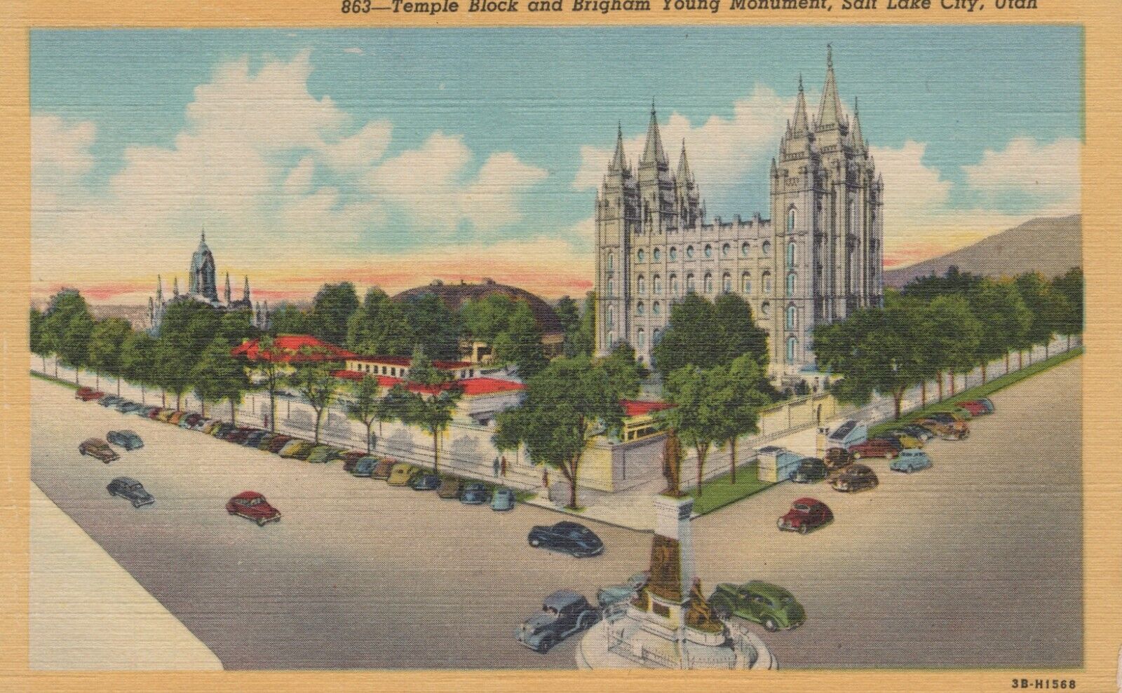Temple Block Brigham Young Monument Salt Lake City Utah Linen Vintage Postcard