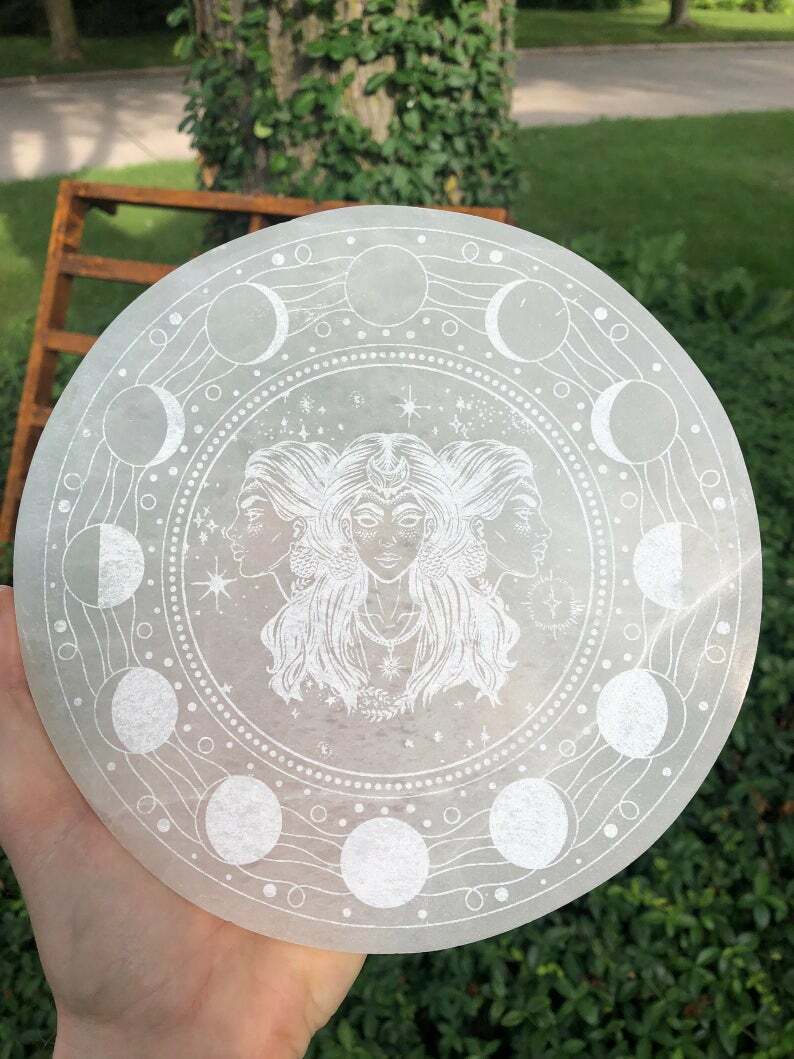 Etched Hecate Selenite Charging Plate - many sizes/shapes