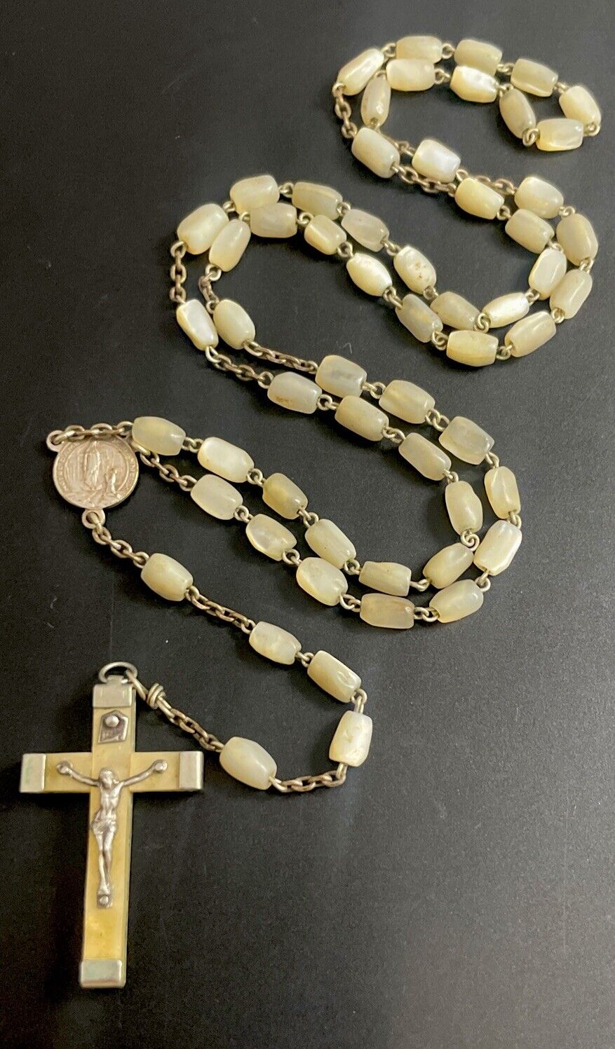 Vintage Catholic Genuine Mother Of Pearl MOP Rosary, Crucifix, France