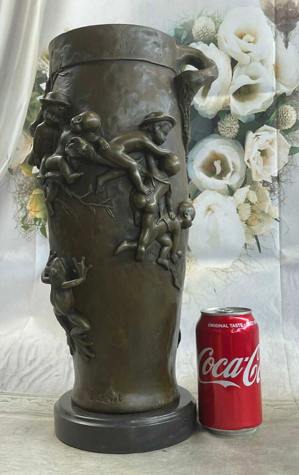 Bronze Figurine Fine Art Vase Sculpture Signed Joseph Cheret by E. Paris France