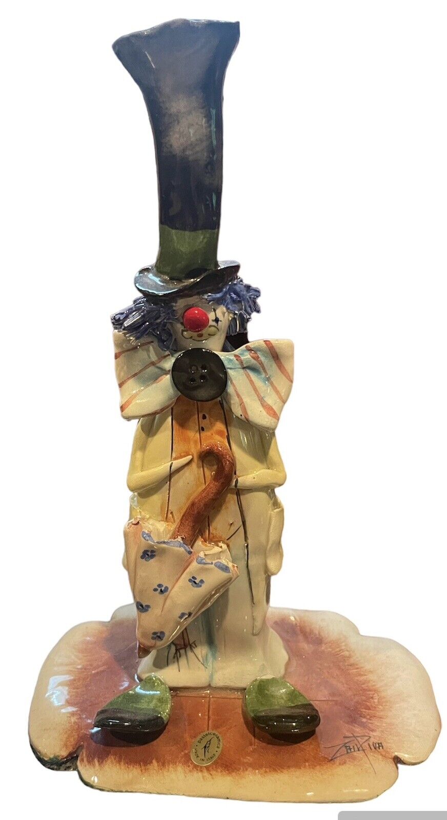 Vintage ZAMPIVA CLOWN TALL HAT  FIGURINE MADE IN ITALY SIGNED RARE 7.5\
