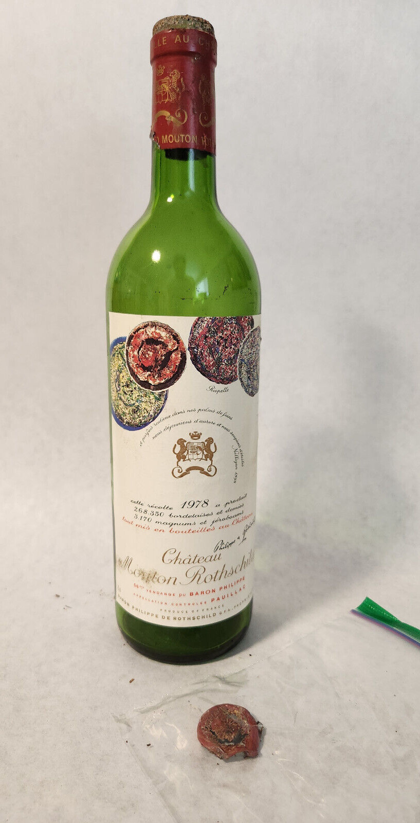 Vtg Rare - 1978 Chateau Mouton Rothschild - Empty Wine Bottle & Cork & Foil Top