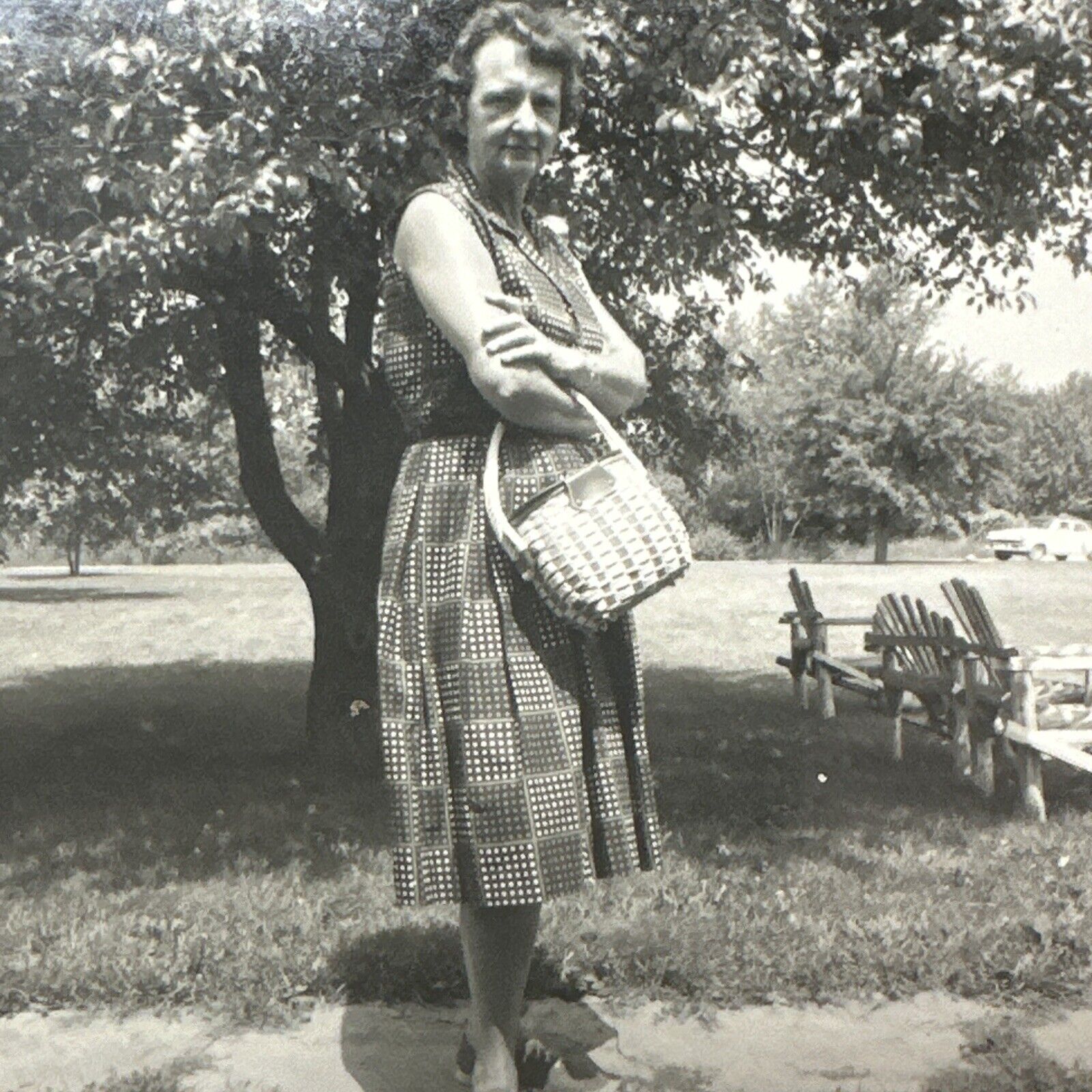 VINTAGE PHOTO Sturgeon Bay, Wisconsin 1960 woman in checkered dress Original