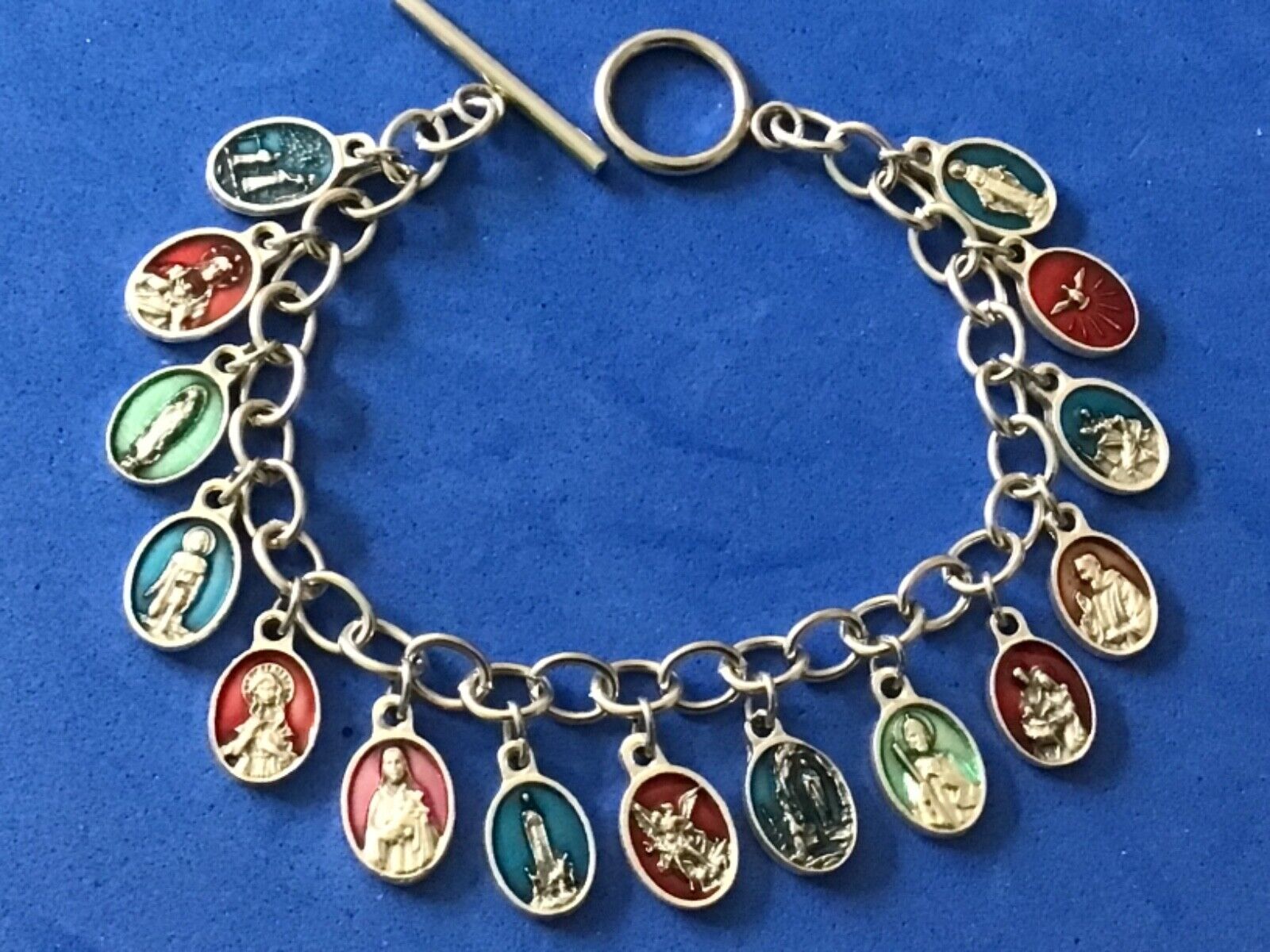 Custom Religious Catholic Saint Medal Charm Bracelet MINI Medals 7.5” Enamel