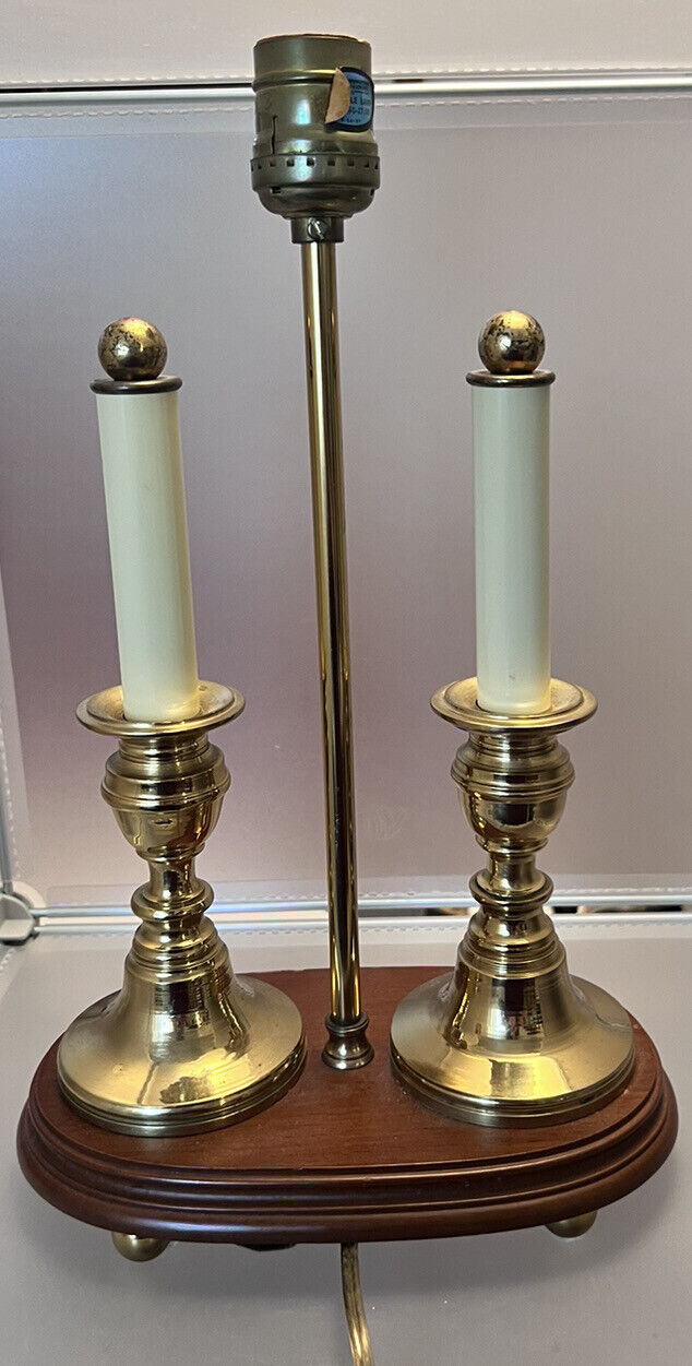 Rare Mid 20th Century Brass Two Candlestick Table Lamp w/Cord Switch